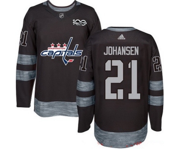 Men's Washington Capitals #21 Lucas Johansen Black 100th Anniversary Stitched NHL 2017 adidas Hockey Jersey