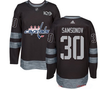 Men's Washington Capitals #30 Ilya Samsonov Black 100th Anniversary Stitched NHL 2017 adidas Hockey Jersey