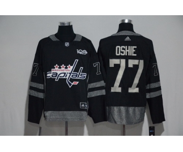 Men's Washington Capitals #77 T.J. Oshie Black 100th Anniversary Stitched NHL 2017 adidas Hockey Jersey