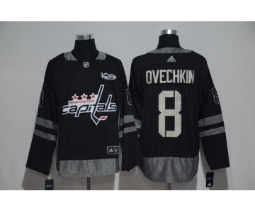 Men's Washington Capitals #8 Alex Ovechkin Black 100th Anniversary Stitched NHL 2017 adidas Hockey Jersey