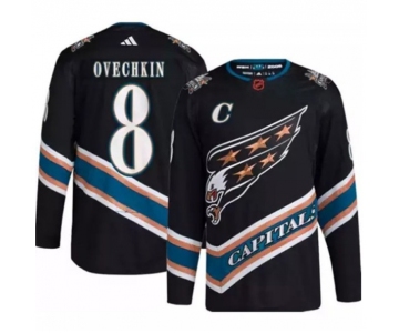 Men's Washington Capitals #8 Alex Ovechkin Black 2022-23 Reverse Retro Stitched Jersey