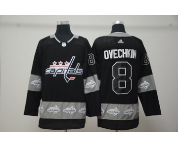 Men's Washington Capitals #8 Alex Ovechkin Black Team Logos Fashion Adidas Jersey