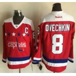Men's Washington Capitals #8 Alex Ovechkin Red Third Reebok Hockey Jersey