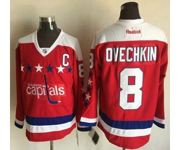 Men's Washington Capitals #8 Alex Ovechkin Red Third Reebok Hockey Jersey