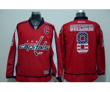 Men's Washington Capitals #8 Alex Ovechkin Reebok Red USA Flag Hockey Jersey