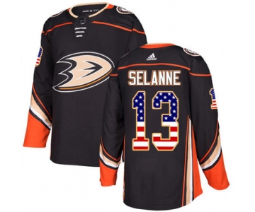 Adidas Ducks #13 Teemu Selanne Black Home Authentic USA Flag Stitched NHL Jersey