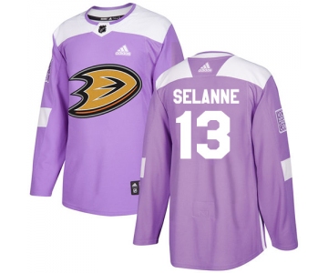 Adidas Ducks #13 Teemu Selanne Purple Authentic Fights Cancer Stitched NHL Jersey