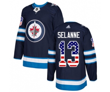 Adidas Jets #13 Teemu Selanne Navy Blue Home Authentic USA Flag Stitched NHL Jersey