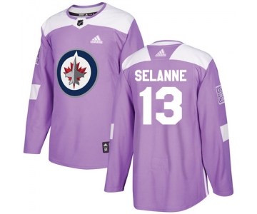 Adidas Jets #13 Teemu Selanne Purple Authentic Fights Cancer Stitched NHL Jersey