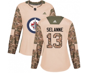 Adidas Winnipeg Jets #13 Teemu Selanne Camo Authentic 2017 Veterans Day Women's Stitched NHL Jersey