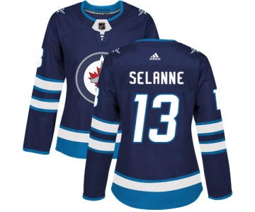 Adidas Winnipeg Jets #13 Teemu Selanne Navy Blue Home Authentic Women's Stitched NHL Jersey