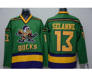 Men's Mighty Ducks Of Anaheim #13 Teemu Selanne 1991-92 Green CCM Vintage Throwback Jersey