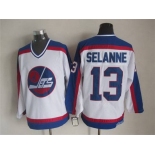 Men's Winnipeg Jets #13 Teemu Selanne 1979-80 White CCM Vintage Throwback Jersey