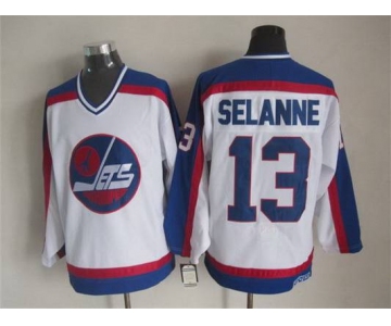 Men's Winnipeg Jets #13 Teemu Selanne 1979-80 White CCM Vintage Throwback Jersey