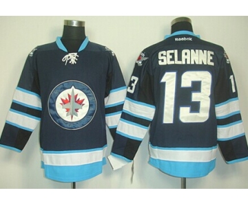 Winnipeg Jets #13 Teemu Selanne Navy Blue Jersey