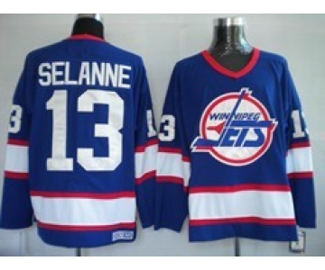 Winnipeg Jets #13 Teemu Selanne Navy Blue Throwback CCM Jersey