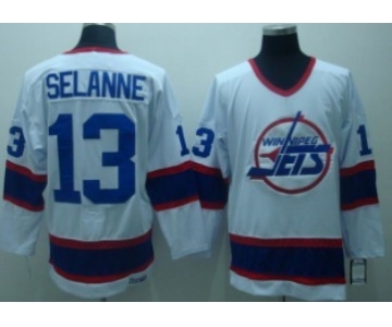 Winnipeg Jets #13 Teemu Selanne White Throwback CCM Jersey