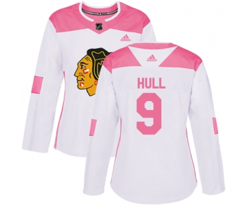 Adidas Chicago Blackhawks #9 Bobby Hull White Pink Authentic Fashion Women's Stitched NHL Jersey