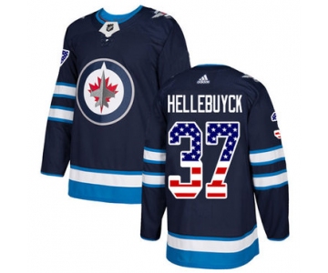 Adidas Jets #37 Connor Hellebuyck Navy Blue Home Authentic USA Flag Stitched NHL Jersey
