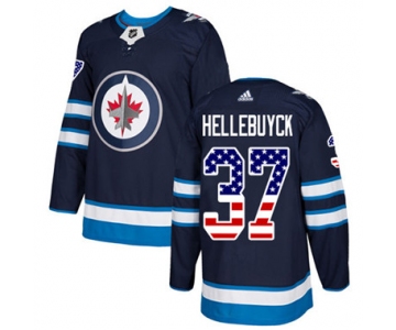 Adidas Winnipeg Jets #37 Connor Hellebuyck Navy Blue Home Authentic USA Flag Stitched Youth NHL Jersey