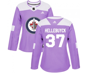 Adidas Winnipeg Jets #37 Connor Hellebuyck Purple Authentic Fights Cancer Women's Stitched NHL Jersey