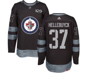 Men's Winnipeg Jets #37 Connor Hellebuyck Black 100th Anniversary Stitched NHL 2017 adidas Hockey Jersey