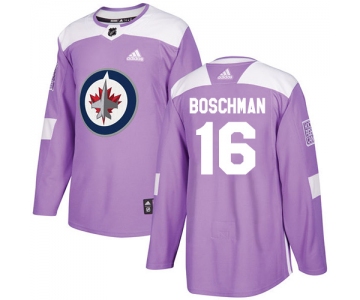 Adidas Jets #16 Laurie Boschman Purple Authentic Fights Cancer Stitched NHL Jersey