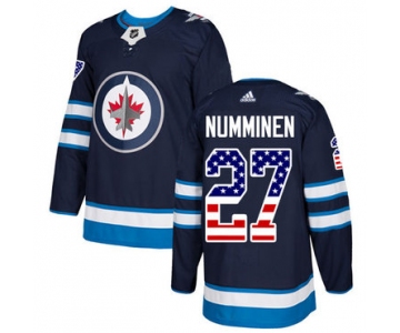 Adidas Jets #27 Teppo Numminen Navy Blue Home Authentic USA Flag Stitched NHL Jersey