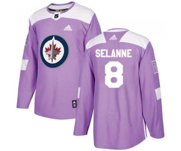 Adidas Jets #8 Teemu Selanne Purple Authentic Fights Cancer Stitched NHL Jersey