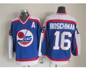 Men's Winnipeg Jets #16 Laurie Boschman 1979-80 Blue CCM Vintage Throwback Jersey