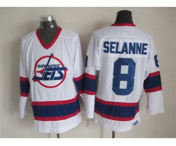 Men's Winnipeg Jets #8 Teemu Selanne 1990-91 White CCM Vintage Throwback Jersey