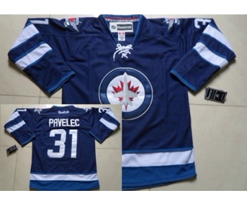 Winnipeg Jets #31 Ondrej Pavelec Navy Blue Jersey