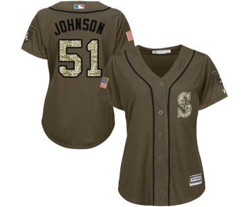 Mariners #51 Randy Johnson Green Salute to Service Women's Stitched Baseball Jersey