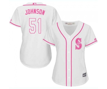 Mariners #51 Randy Johnson White Pink Fashion Women's Stitched Baseball Jersey
