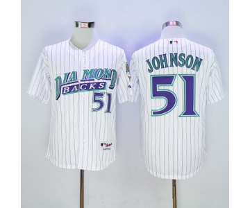 Men's Arizona Diamondbacks #51 Randy Johnson 1999 White Stitched MLB Majestic Cooperstown Collection Jersey