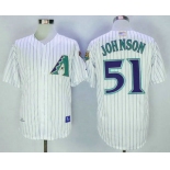 Men's Arizona Diamondbacks #51 Randy Johnson 2001 White Stitched MLB Majestic Cooperstown Collection Jersey