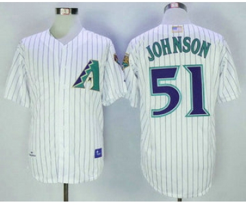 Men's Arizona Diamondbacks #51 Randy Johnson 2001 White Stitched MLB Majestic Cooperstown Collection Jersey