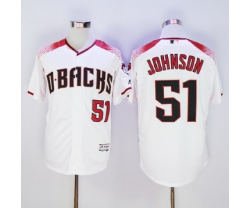 Men's Arizona Diamondbacks #51 Randy Johnson Retired Home White Brick 2016 Flexbase Majestic Baseball Jersey