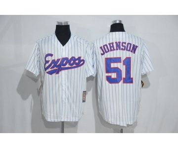 Men's Montreal Expos #51 Randy Johnson 1982 White Pinstripe Majestic Cool Base Cooperstown Collection Player Jersey