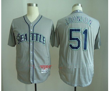 Men's Seattle Mariners #51 Randy Johnson Retired Gray Road Stitched MLB Majestic Flex Base Jersey