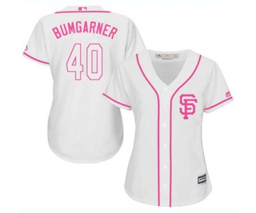 Giants #40 Madison Bumgarner White Pink Fashion Women's Stitched Baseball Jersey