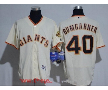 Men's San Francisco Giants #40 Madison Bumgarner Name Cream Stitched MLB Majestic Flex Base Jersey