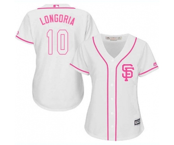 Giants #10 Evan Longoria White Pink Fashion Women's Stitched Baseball Jersey