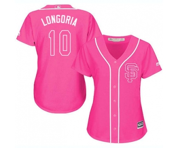 San Francisco Giants #10 Evan Longoria Pink Fashion Women's Stitched MLB Jersey