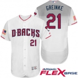 Men's Arizona Diamondbacks #21 Zack Greinke White Stars & Stripes Fashion Independence Day Stitched MLB Majestic Flex Base Jersey