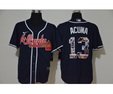Men's Atlanta Braves #13 Ronald Acuna Jr. Navy Blue Unforgettable Moment Stitched Fashion MLB Cool Base Nike Jersey