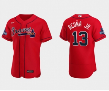 Men's Red Atlanta Braves #13 Ronald Acuna Jr. 2021 World Series Champions Flex Base Stitched Jersey