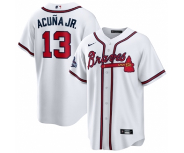 Men's White Atlanta Braves #13 Ronald Acuna Jr. 2021 World Series Champions Cool Base Stitched Jersey