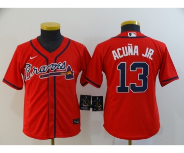 Youth Atlanta Braves #13 Ronald Acuna Jr. Red Stitched MLB Cool Base Nike Jersey