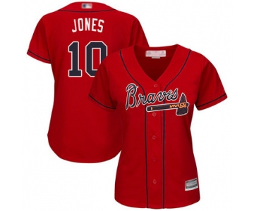 Braves #10 Chipper Jones Red Alternate Women's Stitched Baseball Jersey